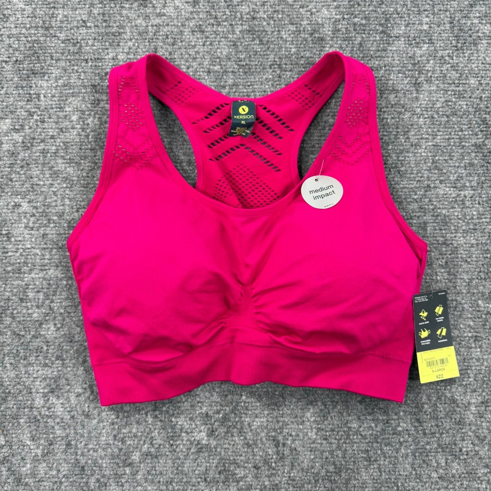 Xersion Sports Bra XL Neon‎ Berry Medium Impact Seamless Racerback Womens